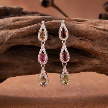 925 Sterling Silver Earrings/Studs Set With Natural Tourmaline